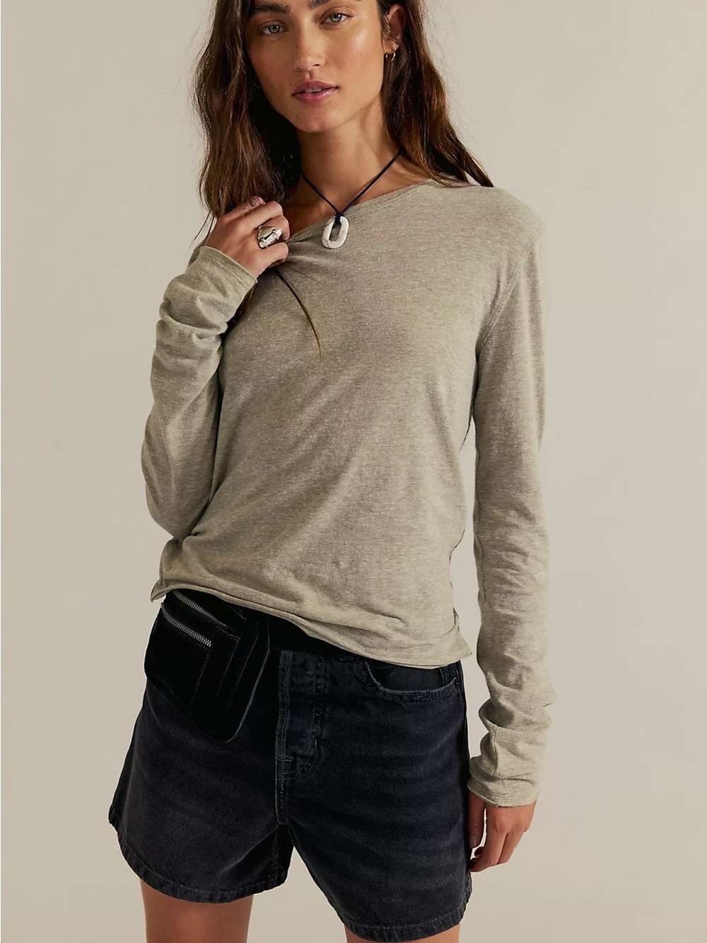 Free People Nova Long-Sleeve Crewneck Top tee We the Free caiman color